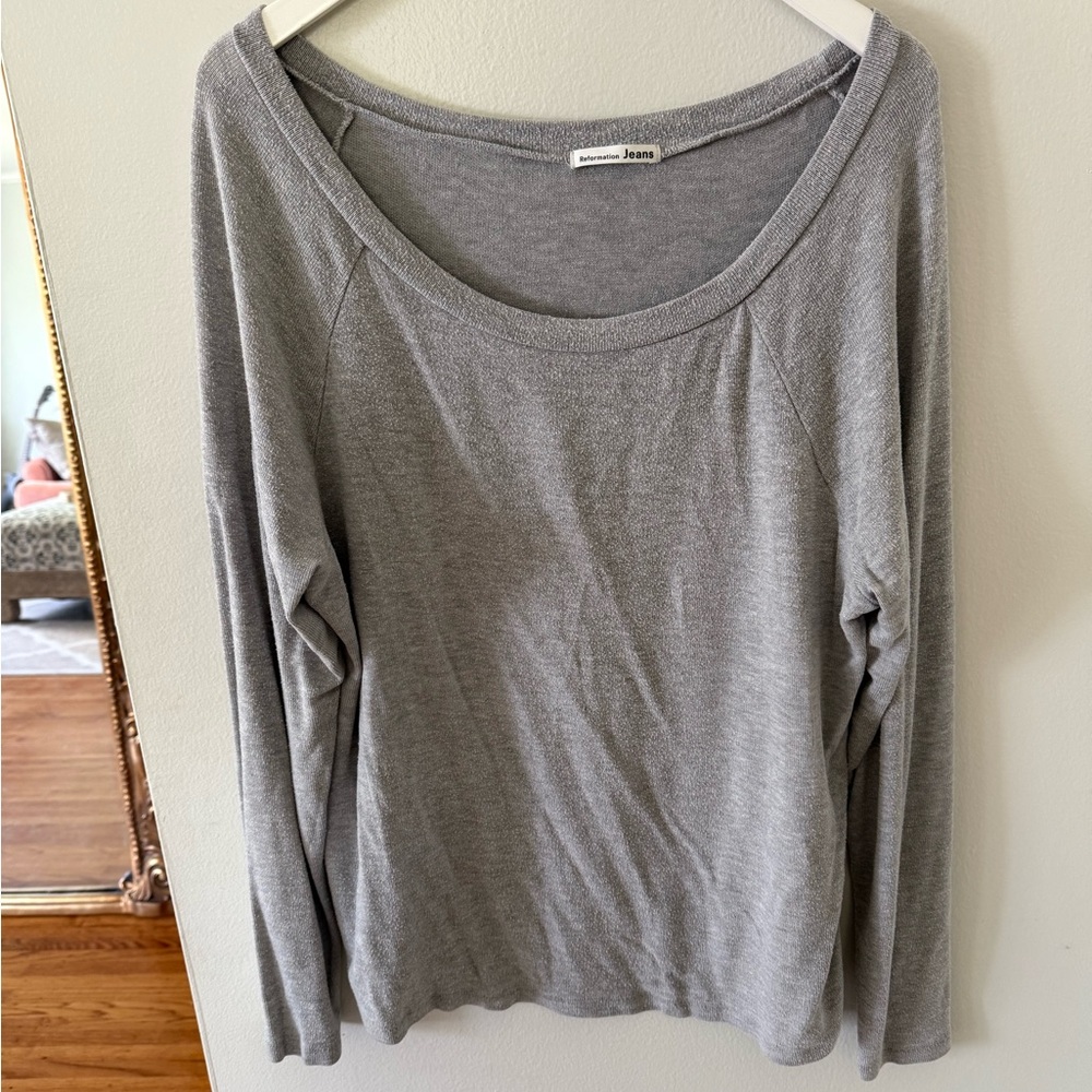 Women's Gray Long Sleeve Boatneck Reformation Top